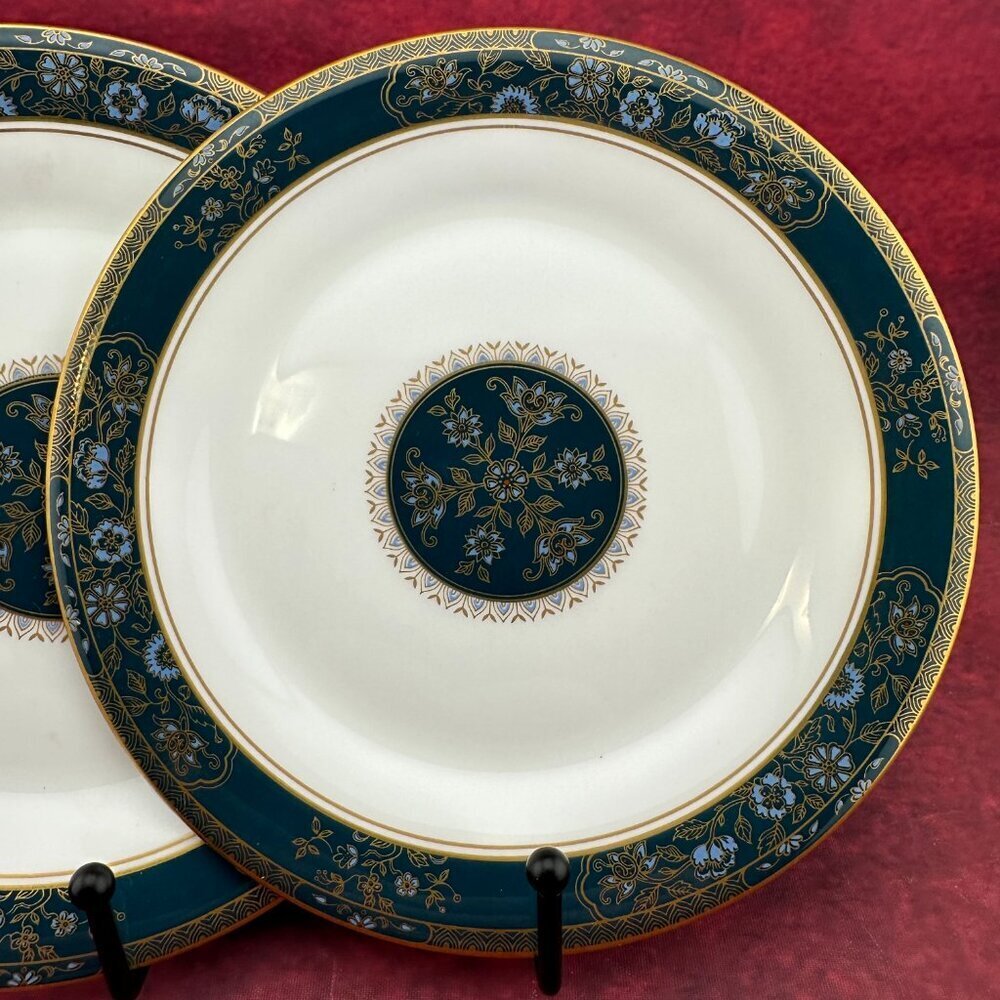 ROYAL DOULTON CARLYLE ENGLISH FINE BONE CHINA BREAD PLATES SET OF 2 FLORAL/GOLD - Picture 2 of 5